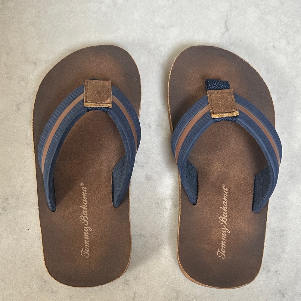 Tommy Bahama Navy and Brown Flip Flops